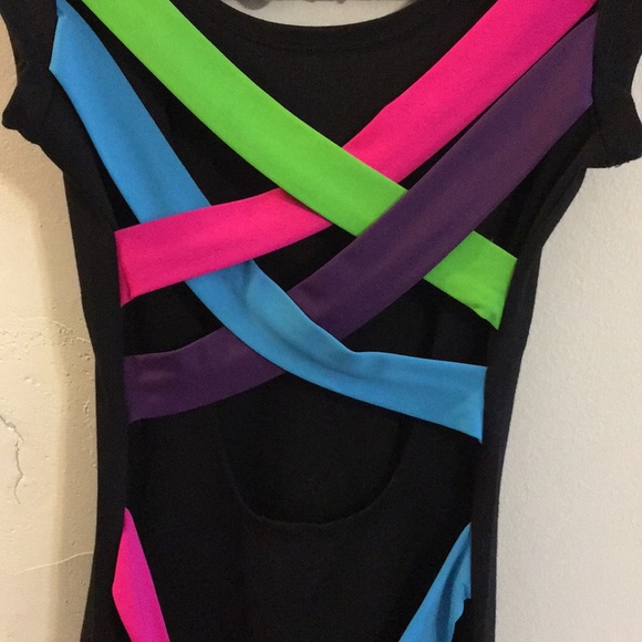 Très Bien Black Bodycon Dress w/Multi Color Bands - Picture 3 of 6